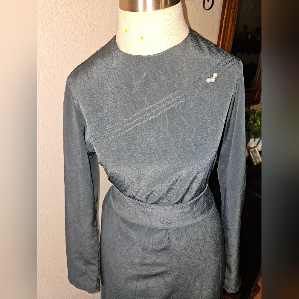 Homemade Holdeman Mennonite Dress Small Medium Gray Crinkle Christian Modest B17